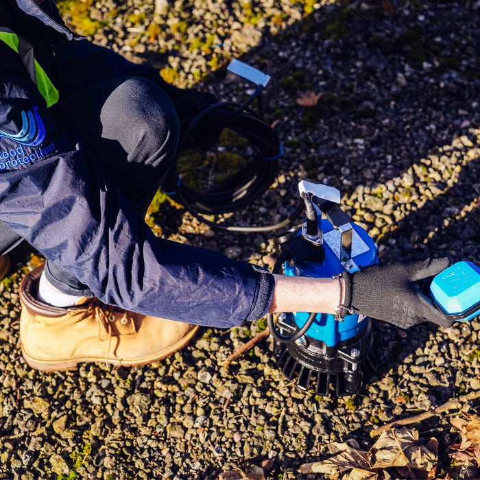 Tsurumi HS Pump pictured with operative from Flood Protection Solutions