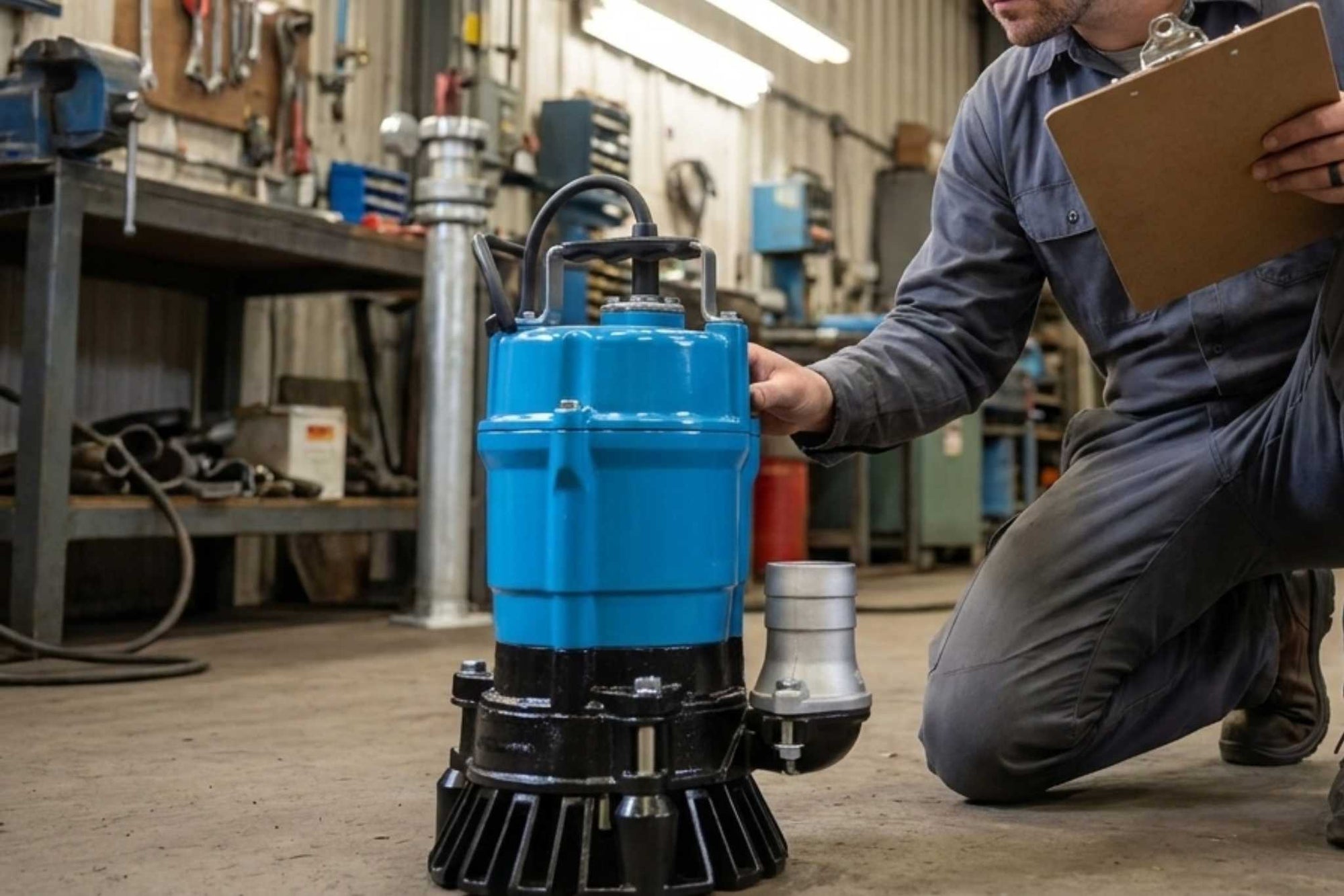 Tsurumi HS Pump with engineer in workshop