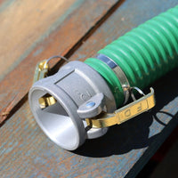 2 inch cam coupling attached to a suction and delivery hose 