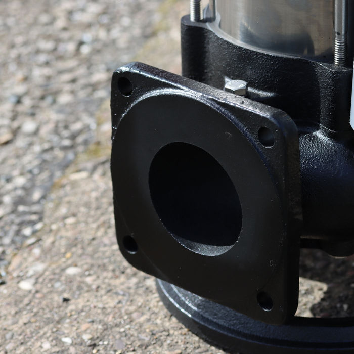 Close-up of a black opening component on sewage pump