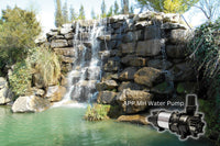 Artificial waterfall with stone structure and APP MH Water Pump in the foreground

