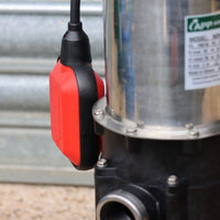 close up of red automatic float switch on well pump