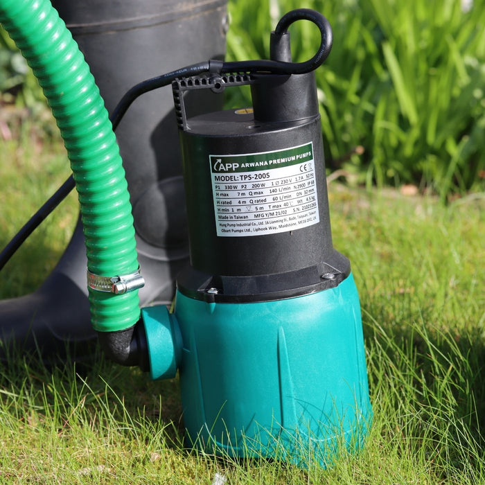 TPS pond pump with 25mm suction delivery hose attached 