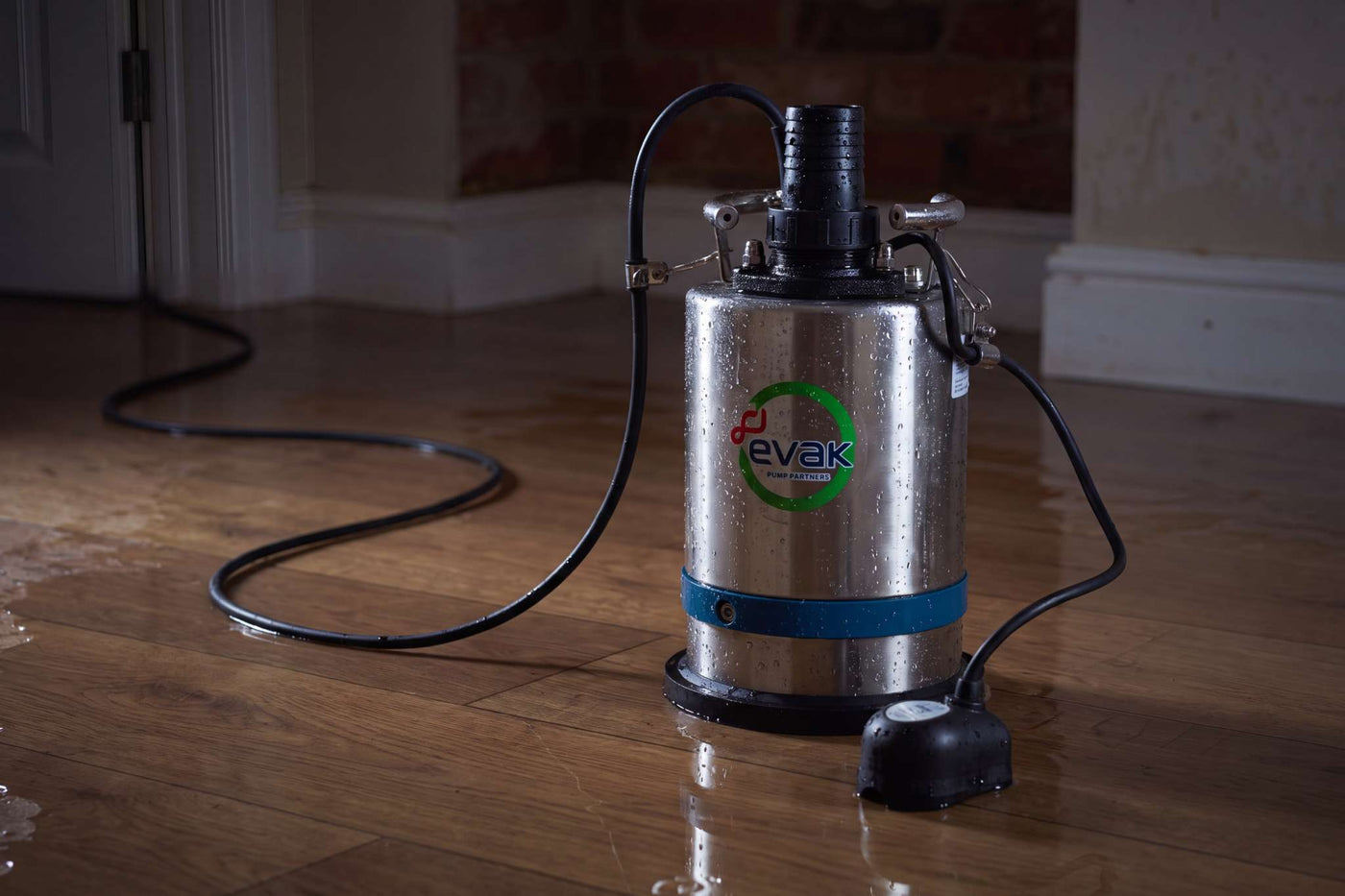 Evak Residox Puddle Pump with Automatic Sensor in Flooded Home
