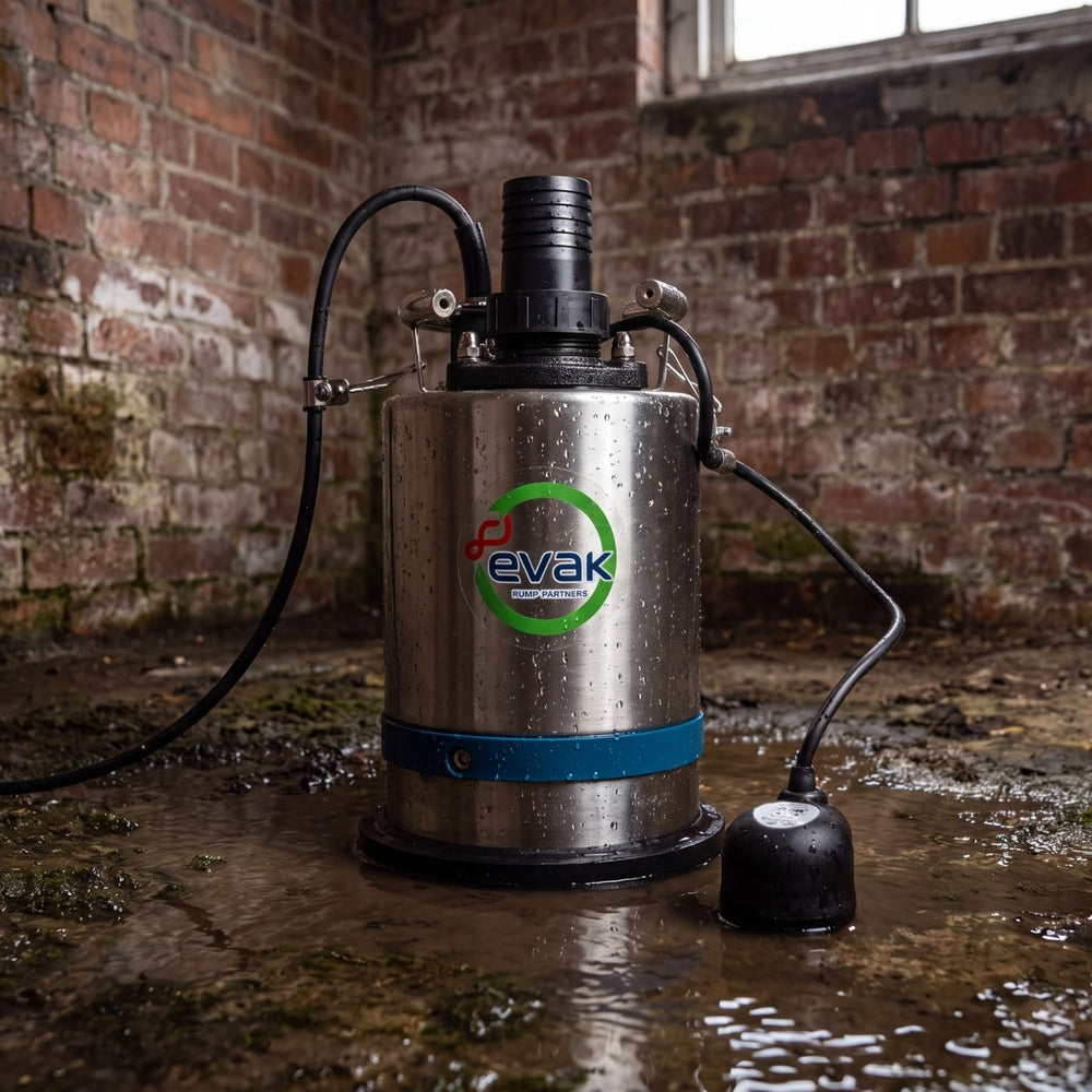 Evak Residox Automatic Puddle Pump in damp cellar