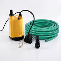 Automatic puddle pump with non return valve and heavy duty hose for small floods