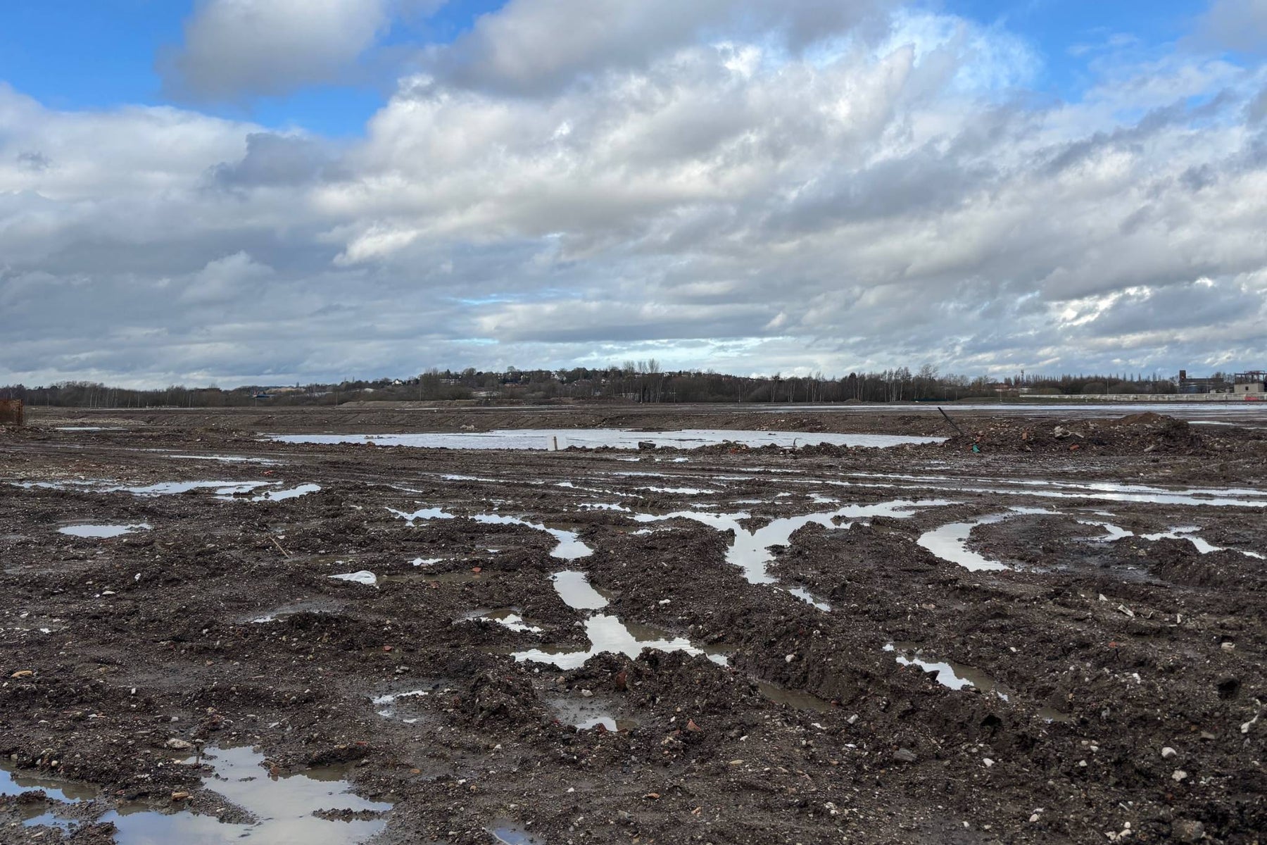 Flooded Construction site fro drainage and dewatering