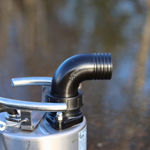 50mm elbow hose tail attached to water pump with water in background