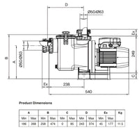 Technical drawing of a espa repospool with dimensions labeled