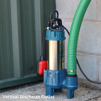 Evak Hippo 100 Sewage pump with suction and delivery hose attached  and automatic float 
