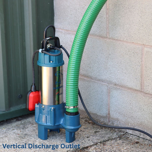 Evak Hippo 75 Sewage pump with suction and delivery hose attached  and automatic float 