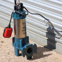 Evak hippo branding on heavy duty sewage pump with automatic float switch