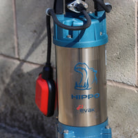 close up of Evak Hippo sewage pump with red automatic float switch