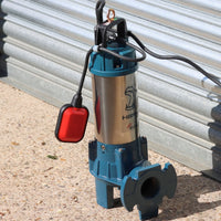 full image shot of Evak hippo sewage pump in front of shutter doors