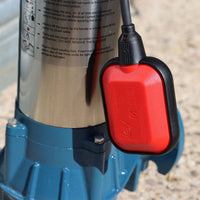 close up of red automatic float switch on evak hippo sewage pump