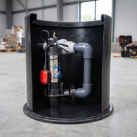A foul sump pump chamber pictured in a warehouse with an EVAK Hippo Pump