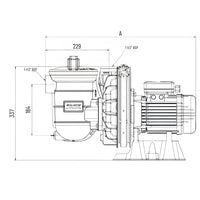 Technical drawing of Pentair La Sta-Rite pool pump components with dimensions labeled