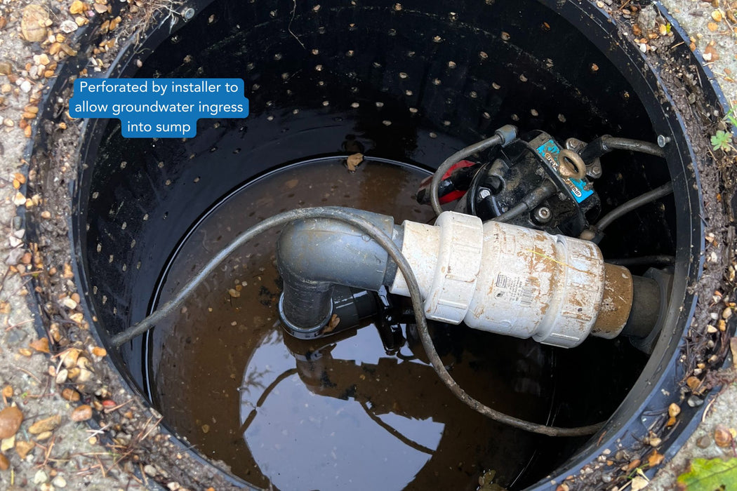 Sump Pump installed for groundwater
