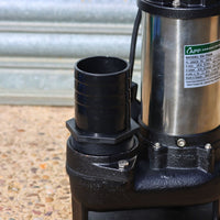 Close-up of industrial submersible sewage pump with 50mm hose tail