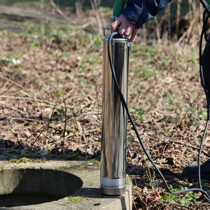 Acuasub well borehole water pump on side of a well